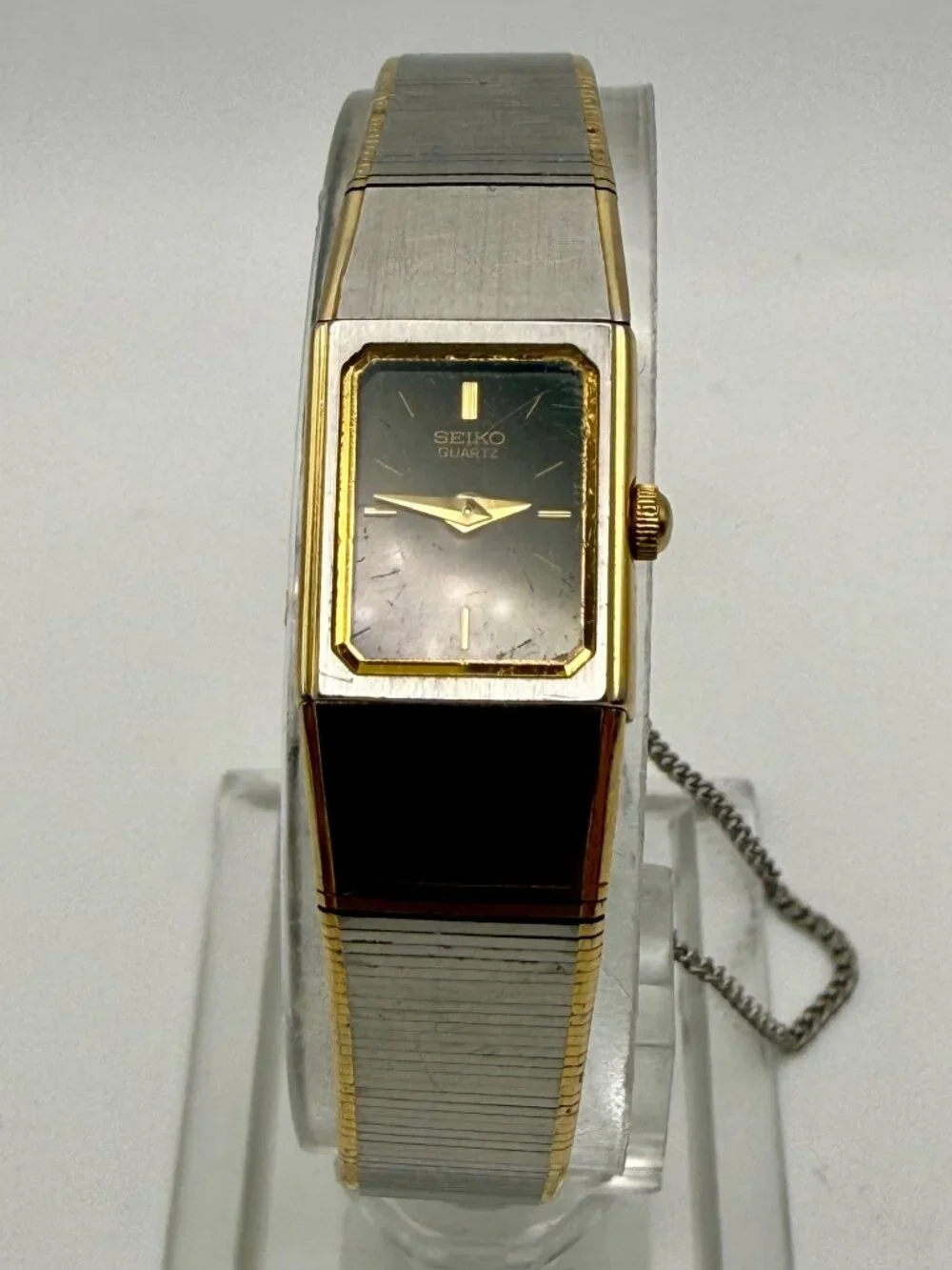 Vintage 90’s Seiko Ladies Watch Petite Rectangular Silver Black Working